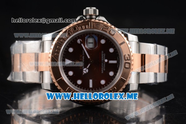 Rolex Yacht-Master 40 Clone Rolex 3135 Automatic Two Tone Case/Bracelet with Brown Dial and Dot Markers (BP) - Click Image to Close